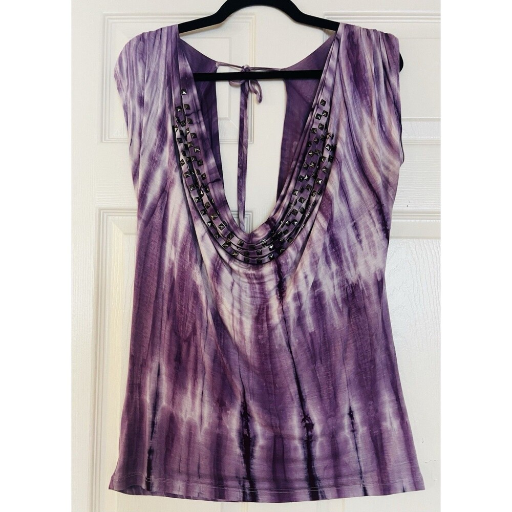 VTG Arden B Y2K Purple Tie Dye Cowl Neck Studded Tank Top XS Fits S Boho Goth